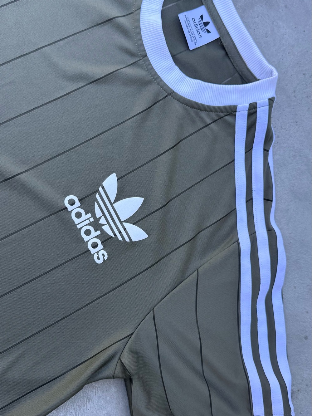 adidas Olive Green Tee with White Trefoil and Stripes - Picture 3 of 3